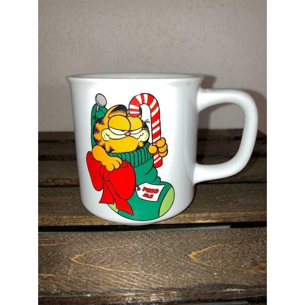 Vintage 1978 Garfield Feed Me Christmas Coffee Mug Jim Davis Enesco